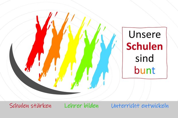 Logo mit der Aufschrift: Unsere Schulen sind bunt.