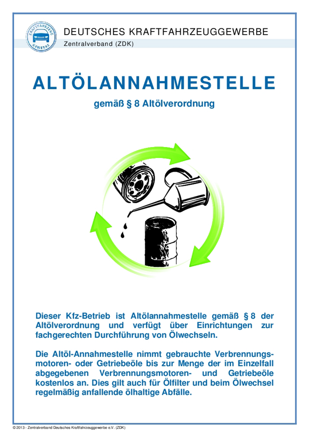 Infoblatt zur Altölverordnung.
