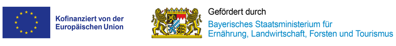 Logo Europäische Union: Kofinanziert von der Europäischen Union, Bayerisches Wappen: Gefördert durch: Bayerisches Staatsministerium für Ernährung, Landwirtschaft, Forsten und Tourismus