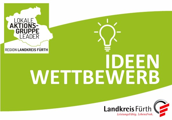 Logo des Ideen Wettbewerbs der LAG LEADER Region Landkreis Fürth e.V. Grün gestaltet mit einer Glühbirne als Kernelement.